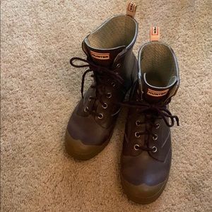 Hunter lace up rain boots purple